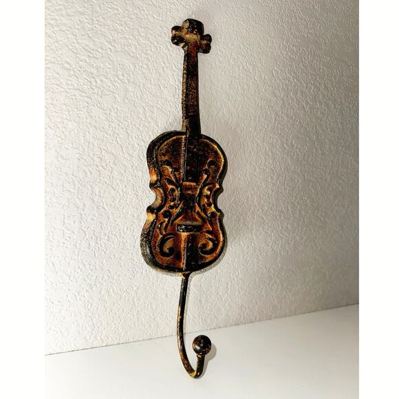 Vintage Cast Iron Violin Wall Hook – Rustic Bronze Patina – Music Room Decor - Picture 7 of 9